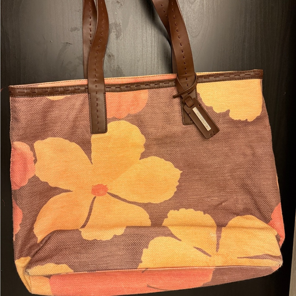 Liz Claiborne Vintage Floral Brown and Orange Tote Bag